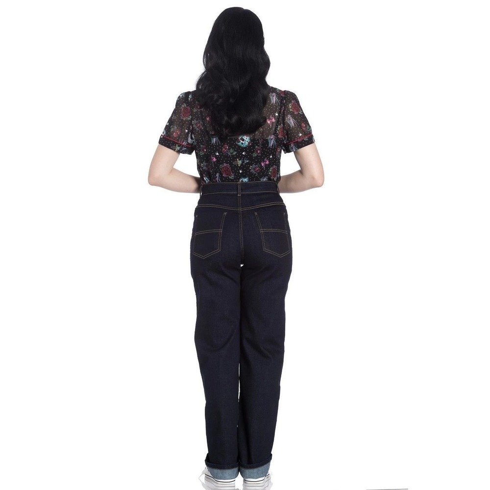 Hell Bunny Weston Womens XL Jeans Black Denim 40s 50s Vintage Rockabilly Pants - Picture 2 of 11